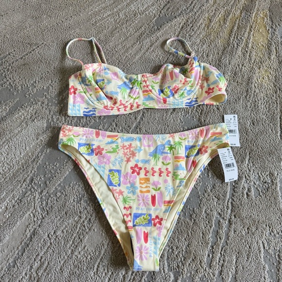 Pacsun bikini set Surf Poppy yellow high rise bottoms swimsuit XL new - Picture 2 of 14